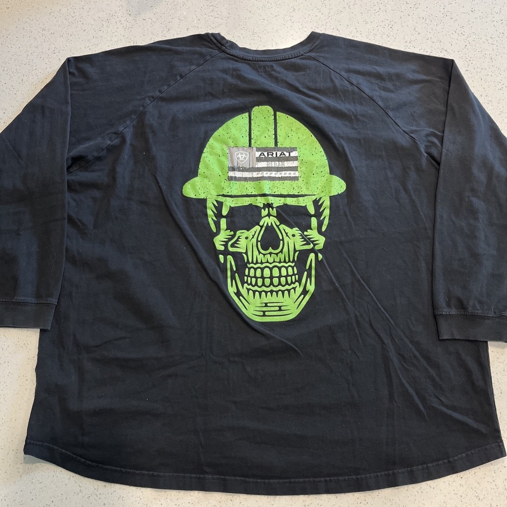 Ariat Rebar Black Long Sleeve Work Shirt Skull Graphic Pocket Tee 3XL XXXL